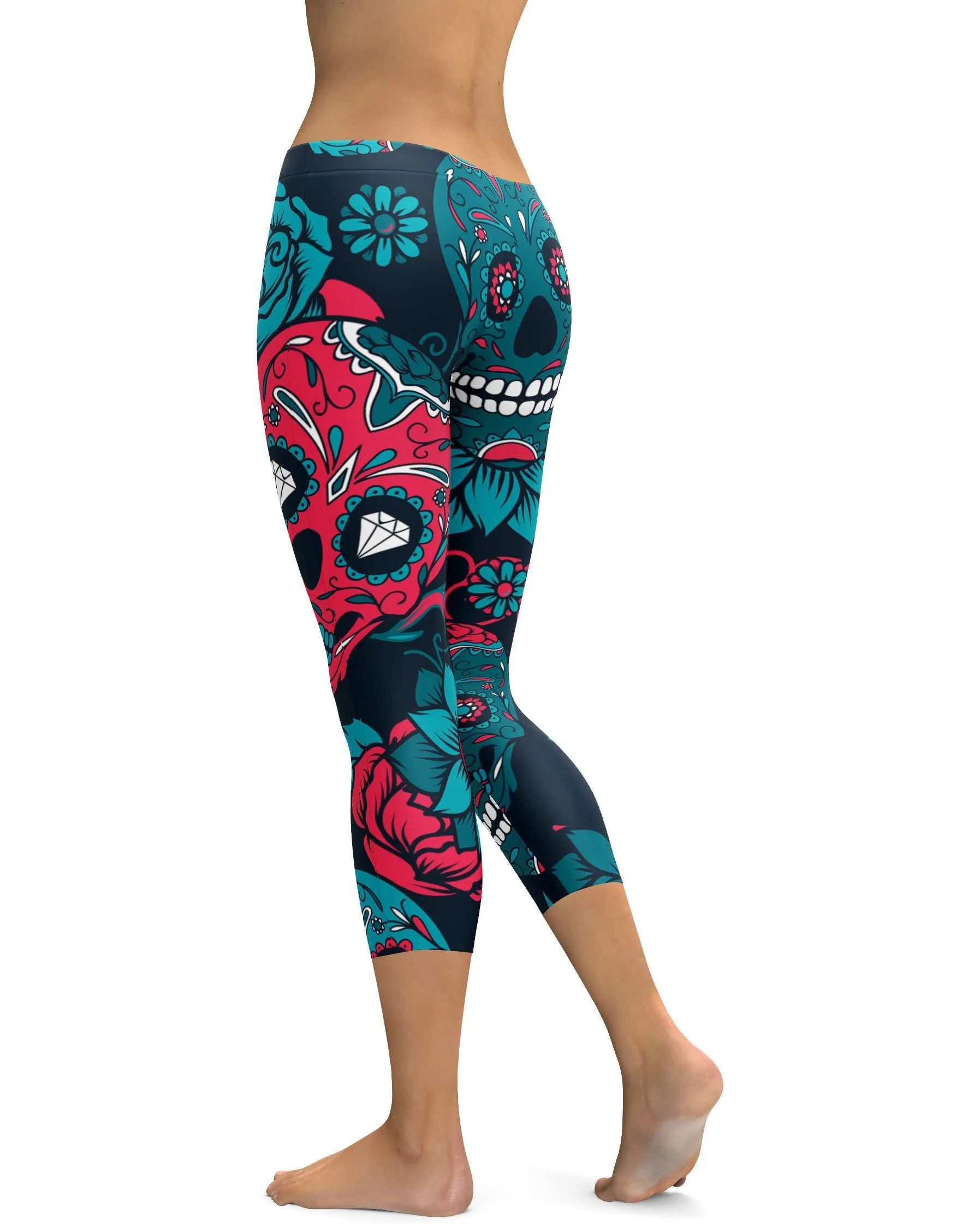 Blue Sugar Skull Capris