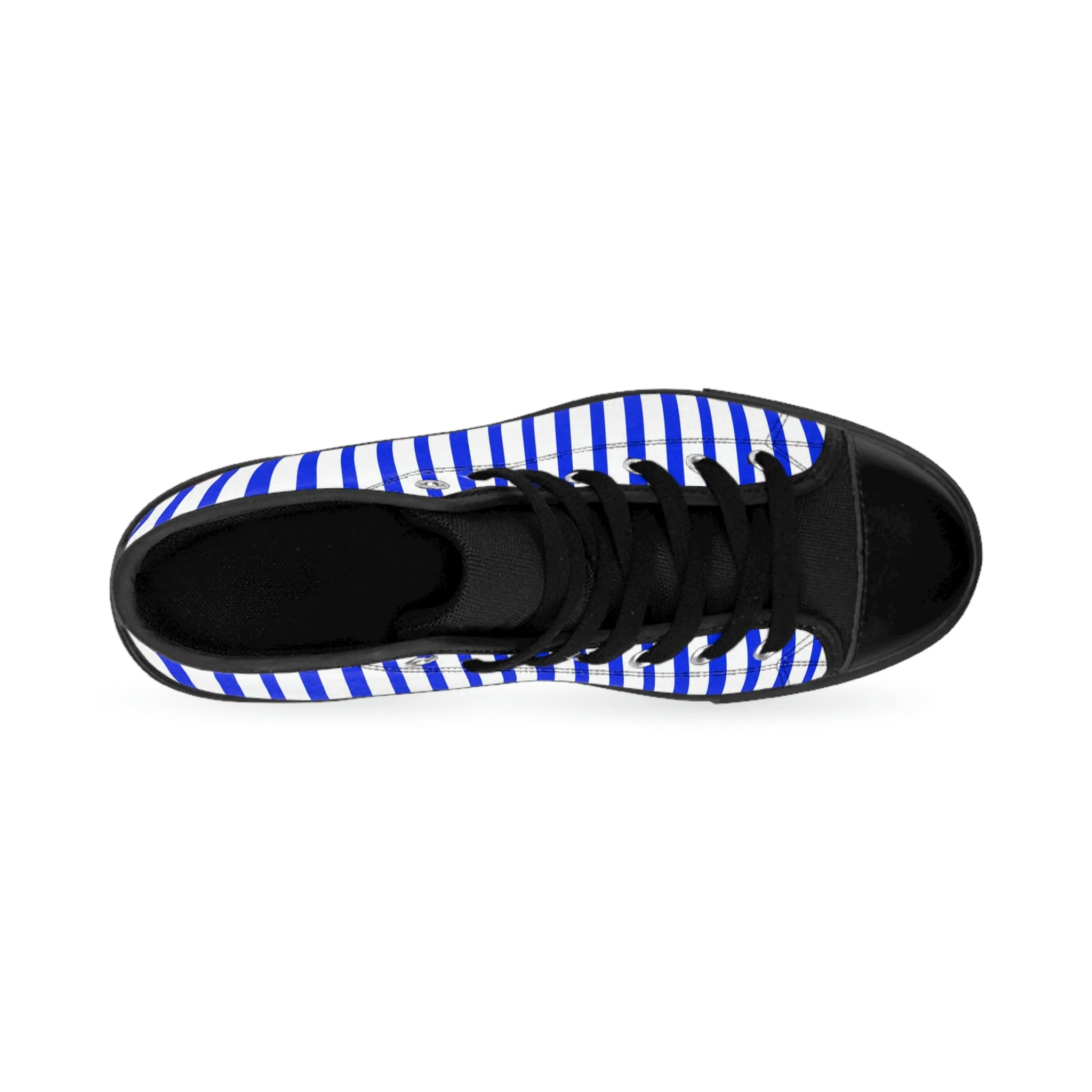 Blue White Striped Men's Sneakers, Designer Men's High Top Sneakers Running Fashion Canvas Shoes