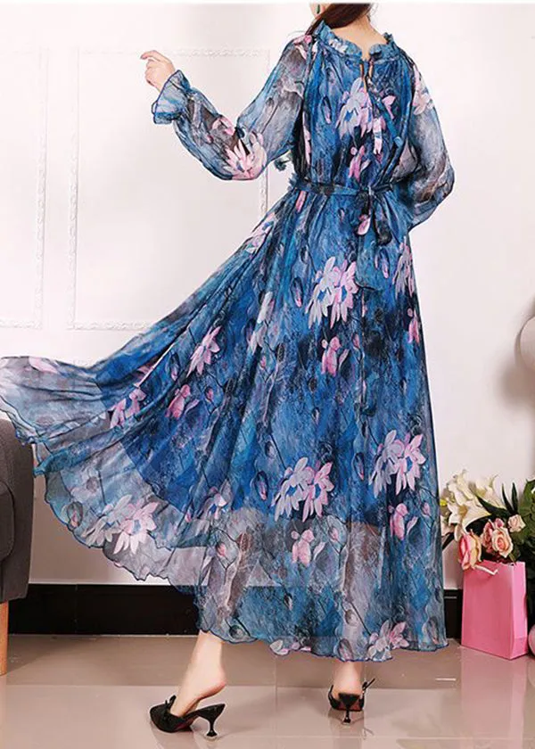 Bohemian Blue Print Exra Large Hem Chiffon Beach Dresses Spring LY0947