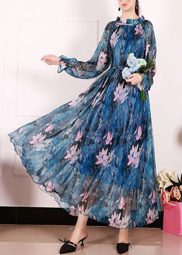 Bohemian Blue Print Exra Large Hem Chiffon Beach Dresses Spring LY0947