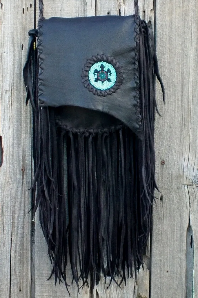 Boho beaded turtle bag with lots of fringe