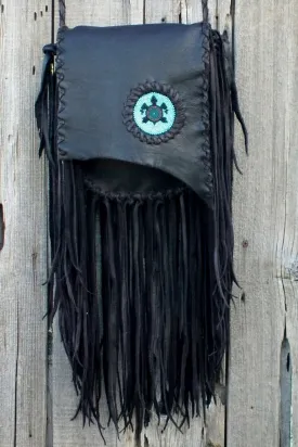 Boho beaded turtle bag with lots of fringe