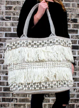 Boho Inspired Cream Tassel Weekender Bag