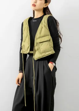 Boho Light Green V Neck tie waist fashion Winter Sleeveless down vest