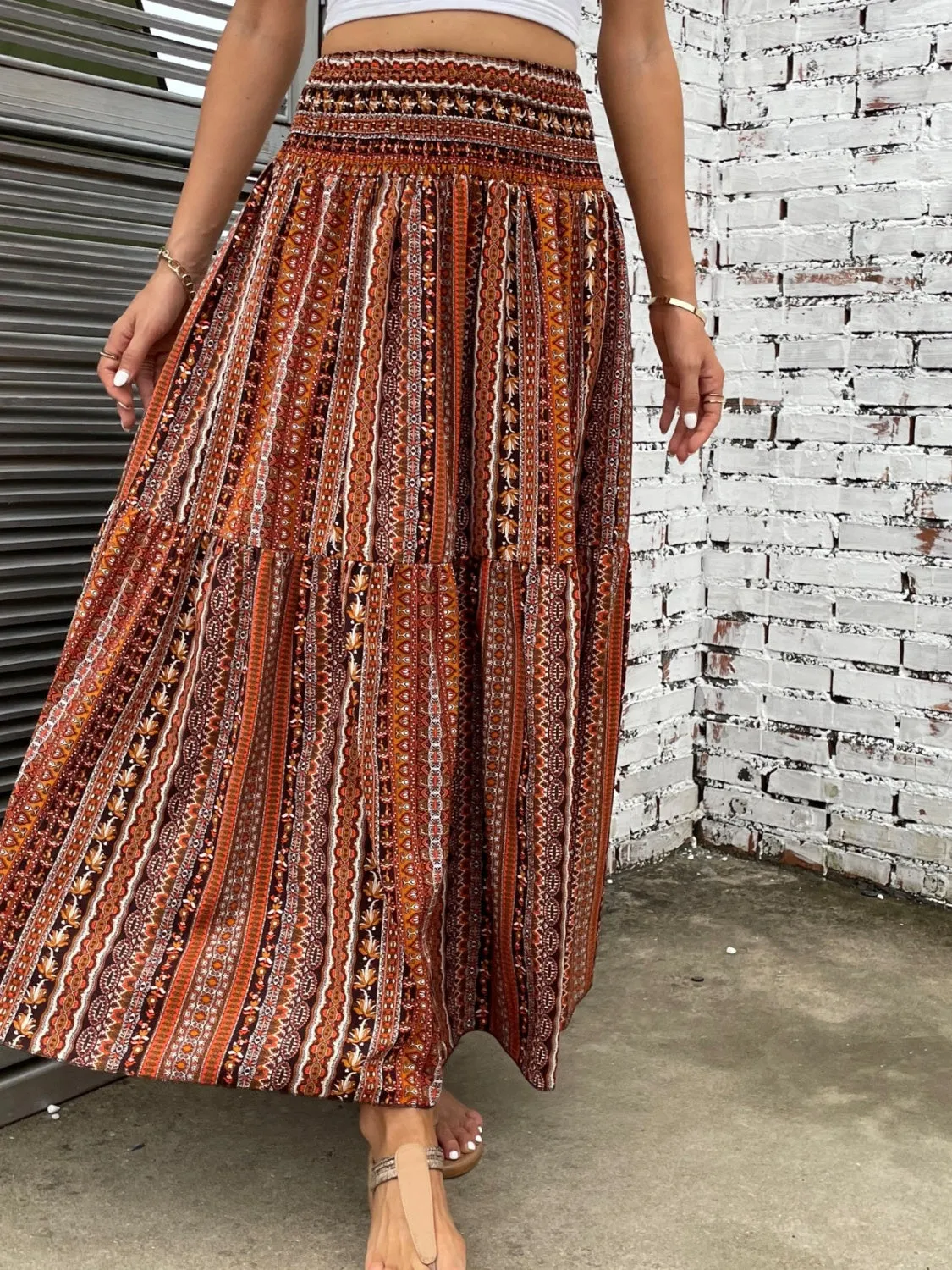 Boho Patten Skirt Women's Casual Printed Elastic Waist Maxi Skirt