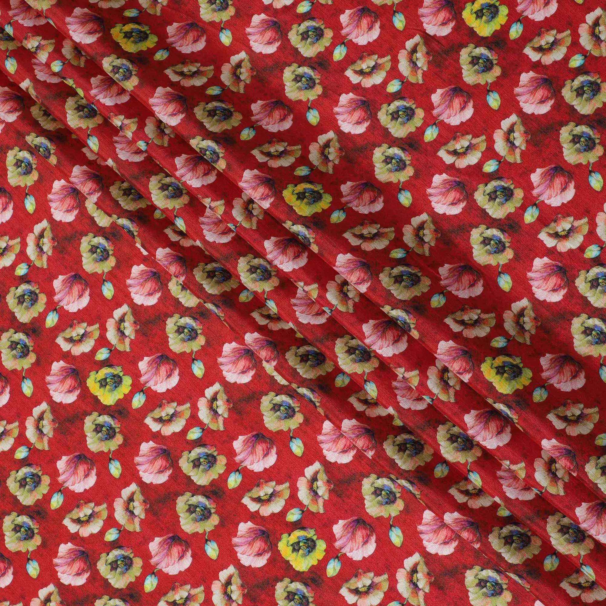 Bold Red and Yellow Floral Viscose Modal Satin Fabric - 110 cm Width-D19981