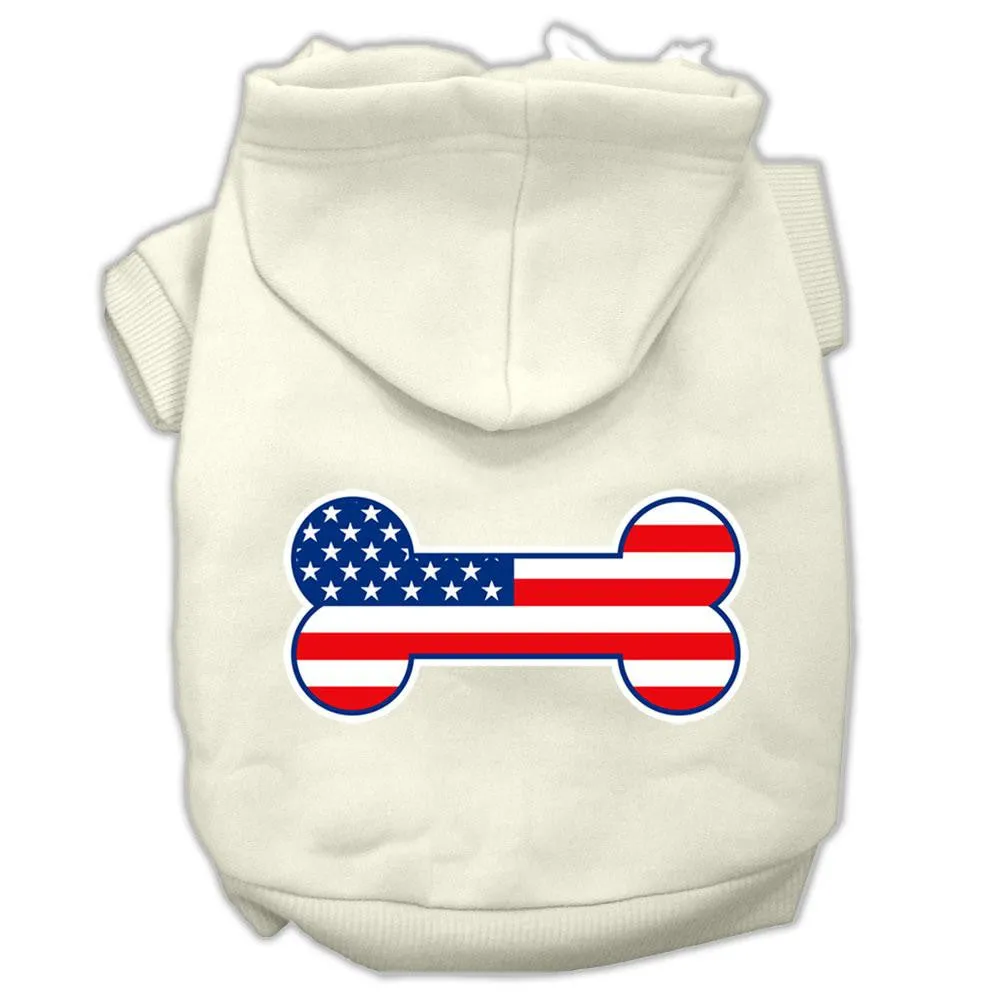 Bone Shaped American Flag Screen Print Pet Hoodies Cream Size L (14)