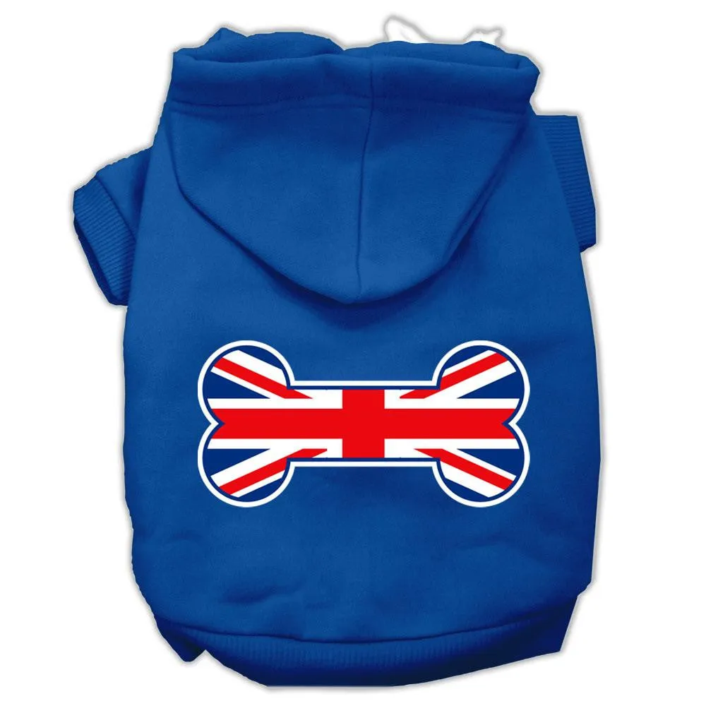 Bone Shaped United Kingdom (union Jack) Flag Screen Print Pet Hoodies Blue Size Sm (10)