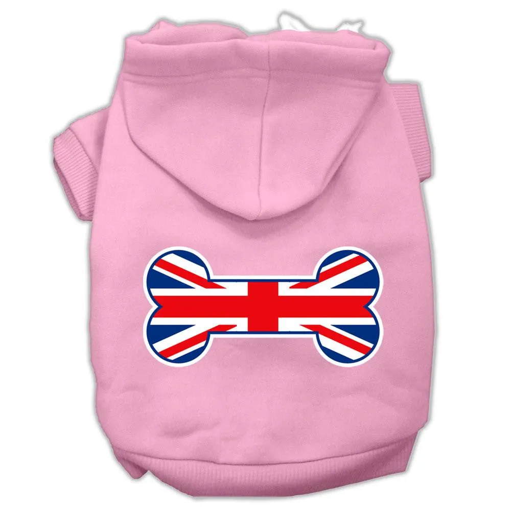 Bone Shaped United Kingdom (union Jack) Flag Screen Print Pet Hoodies Light Pink Size Xs (8)