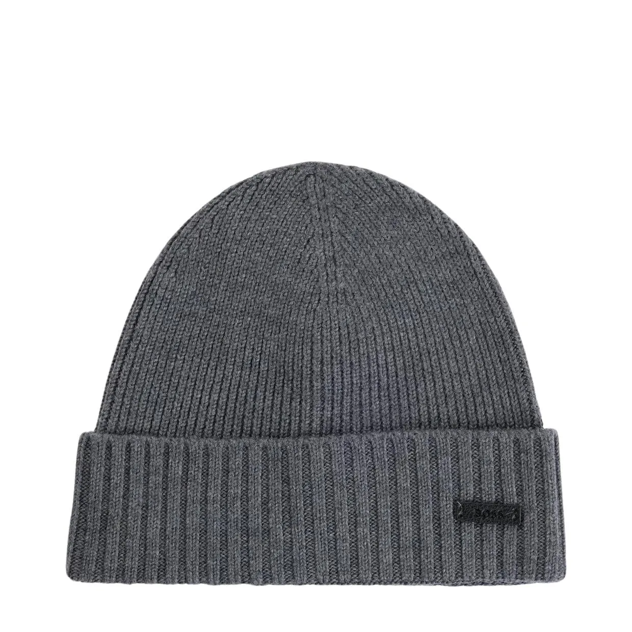 BOSS Logo Tag Grey Wool Beanie Hat