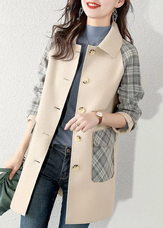 Boutique Grey Plaid Patchwork Woolen Winter Coat