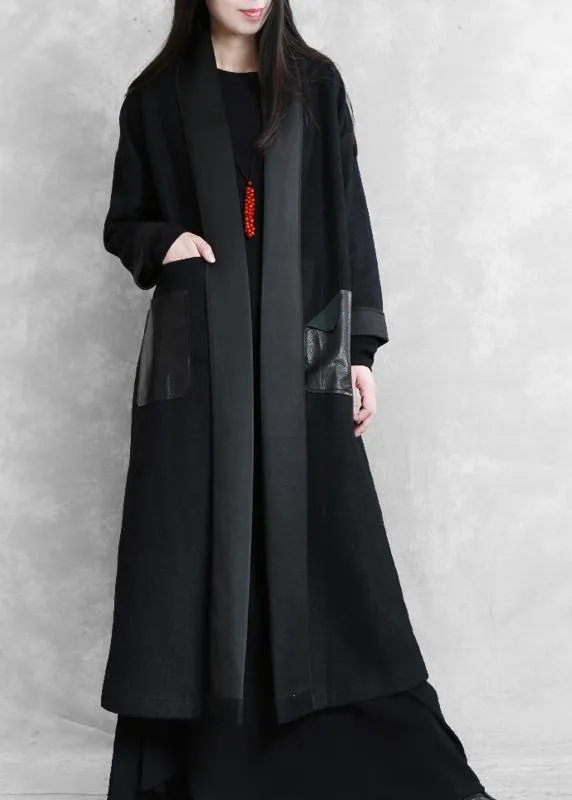 boutique  plus size long winter coat winter woolen outwear black  woolen outwear