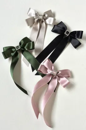 Bow-Tie Buckle Satin Long Bow | Silky Satin Ribbon | Crystal Buckle Center | Made to Order