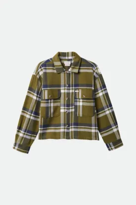 Bowery Women's L/S Flannel - Sea Kelp/Washed Navy