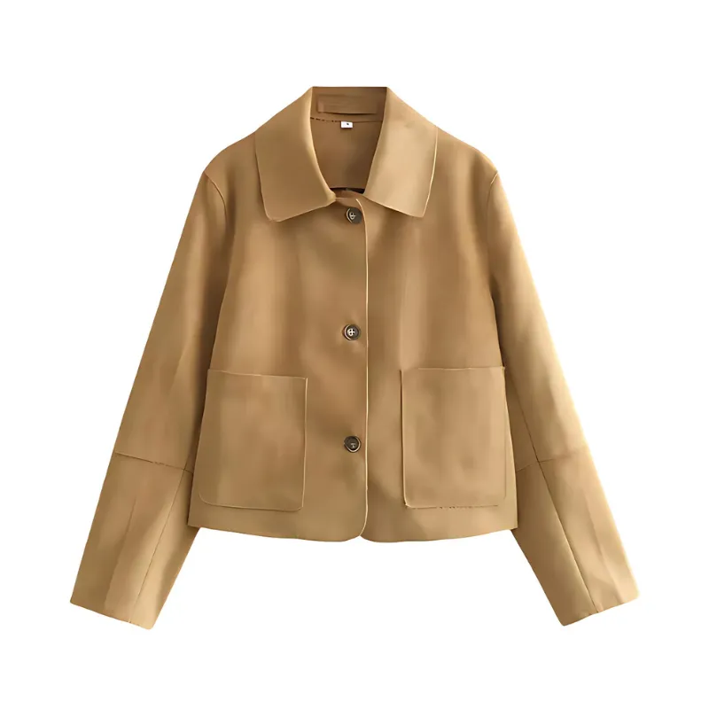 Boxy Suede Cropped Jacket with Flat Collar