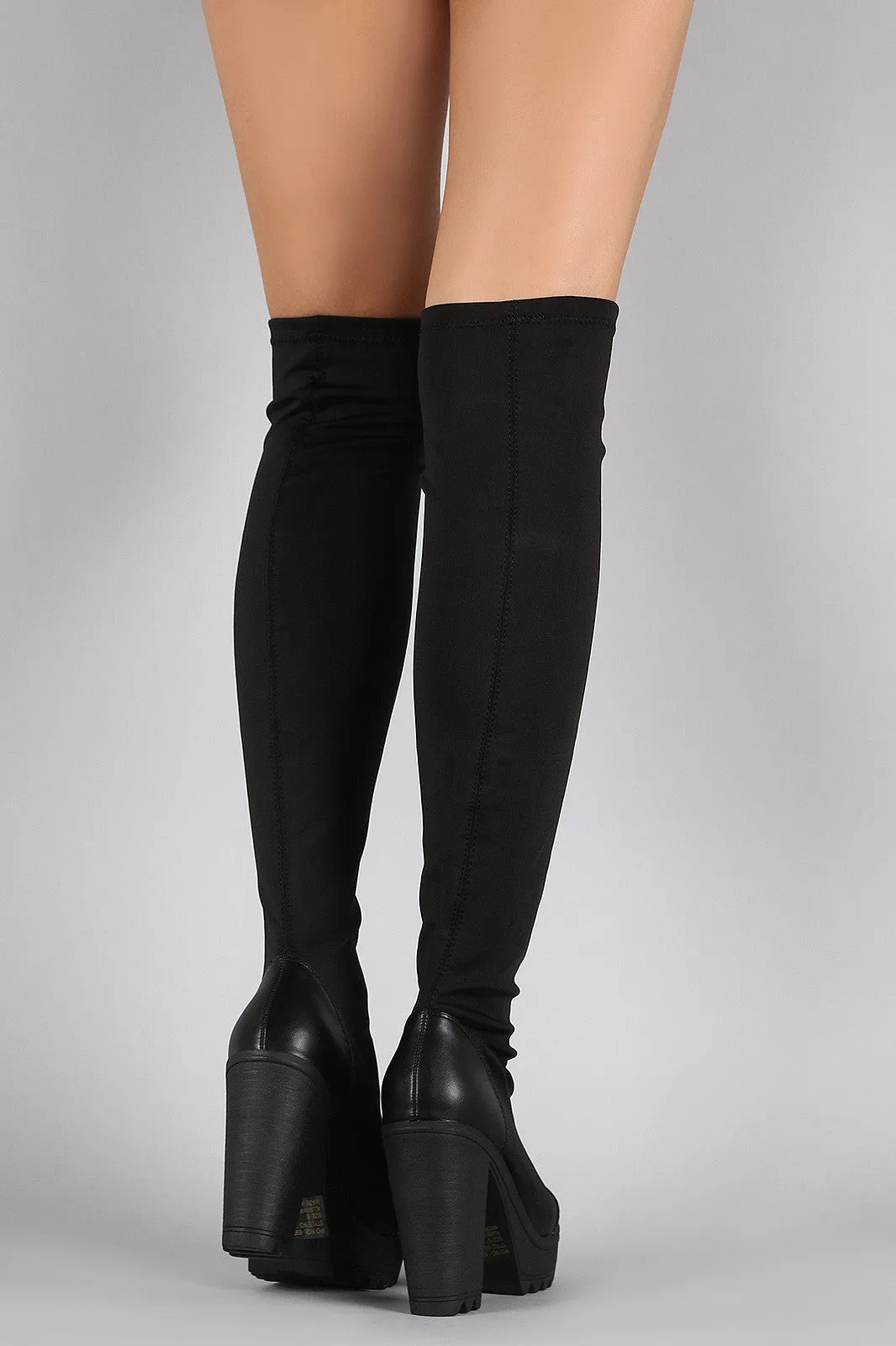 Breckelle Lycra Lug Sole Chunky Heeled Over-The-Knee Boots