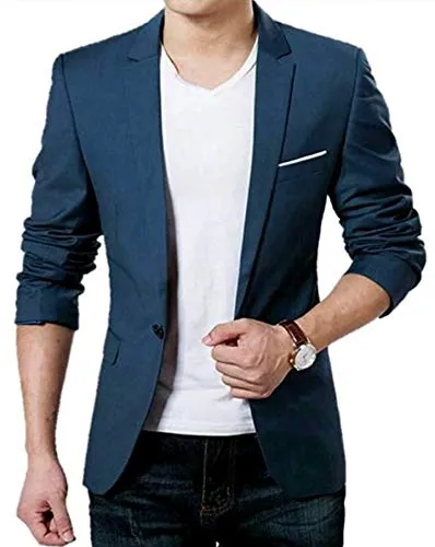 BREGEO Men's Party Slim Fit Single Breasted Blazer (40, English Blue)