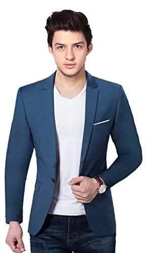 BREGEO Men's Party Slim Fit Single Breasted Blazer (40, English Blue)