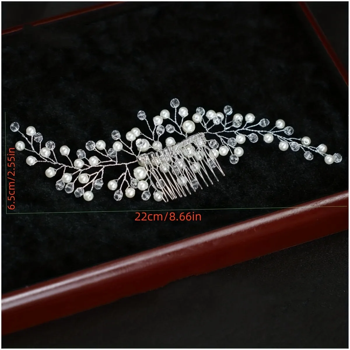 Bridal Crystal Hair Comb with Faux Pearls in Silvery Finish