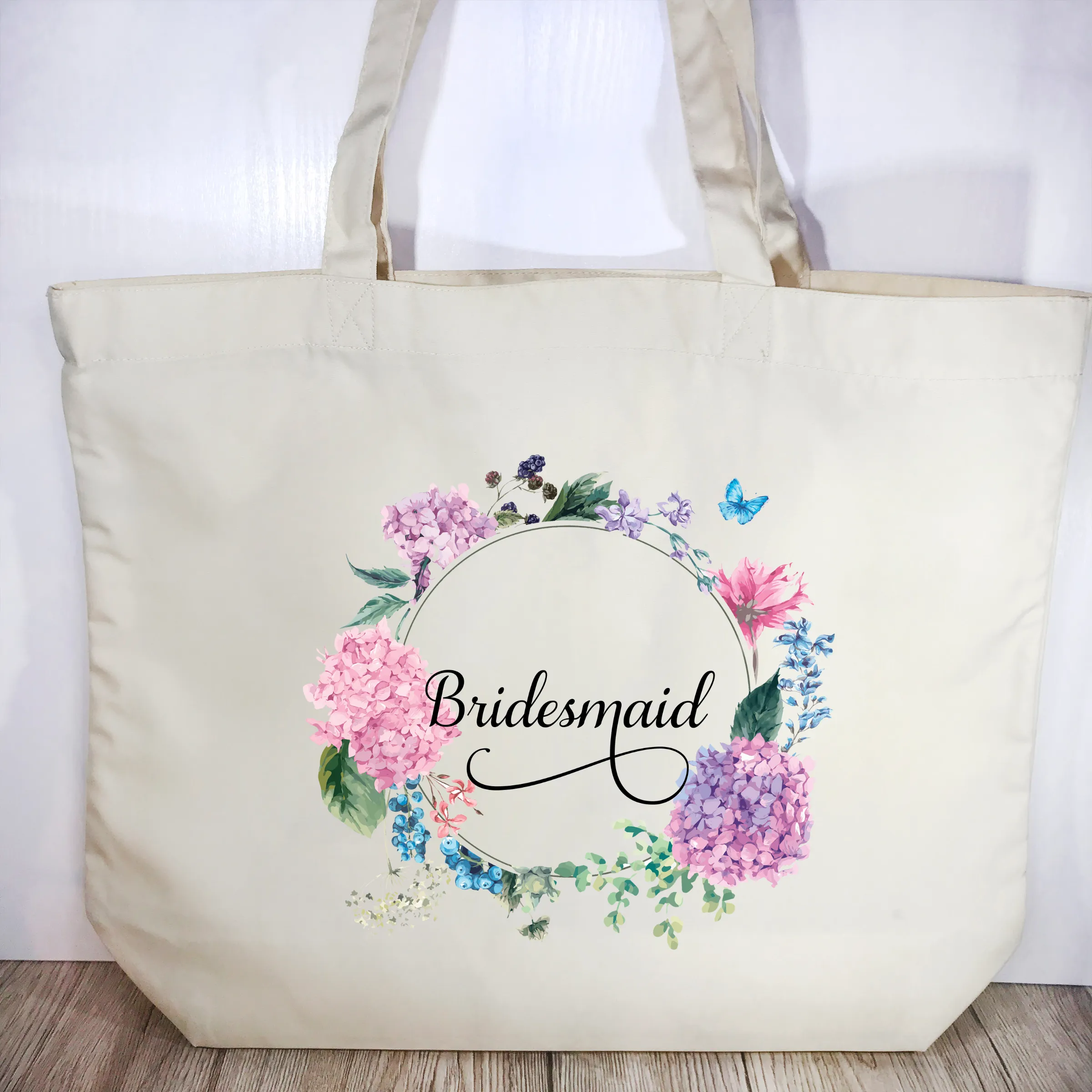 Bridesmaid Floral Wreath Wedding Tote Bag