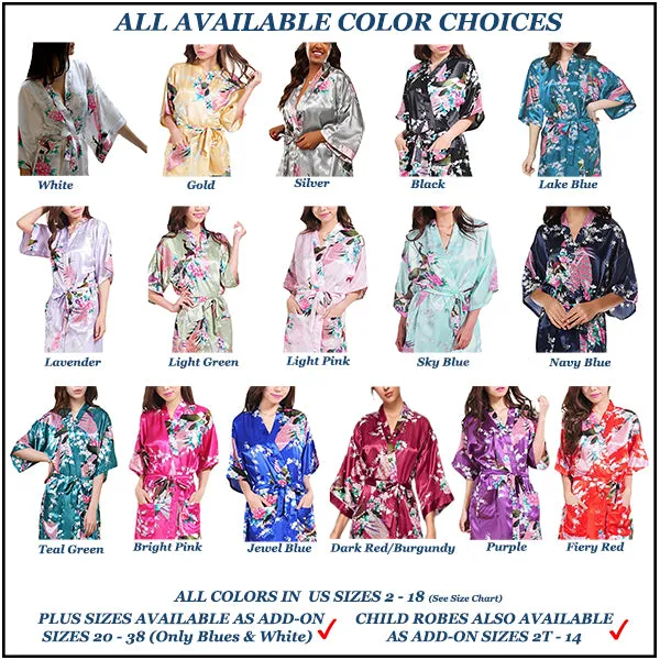 Bridesmaid Robe Set of 10, Floral, Womens Sizes 2-18, Mid Length