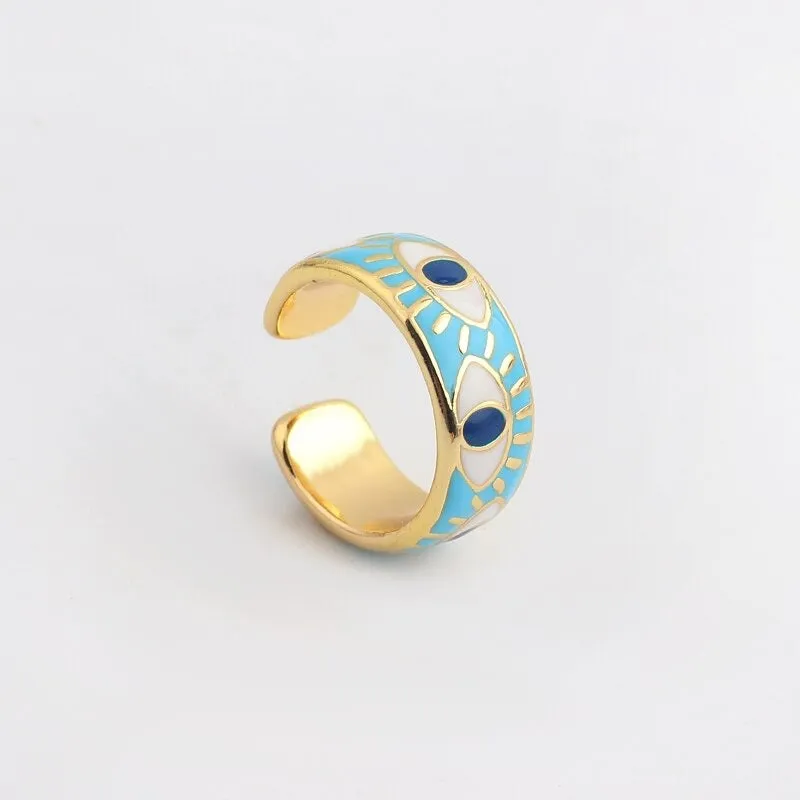 Bright-Colored Engraved Lucky Eyes Enamel Rings