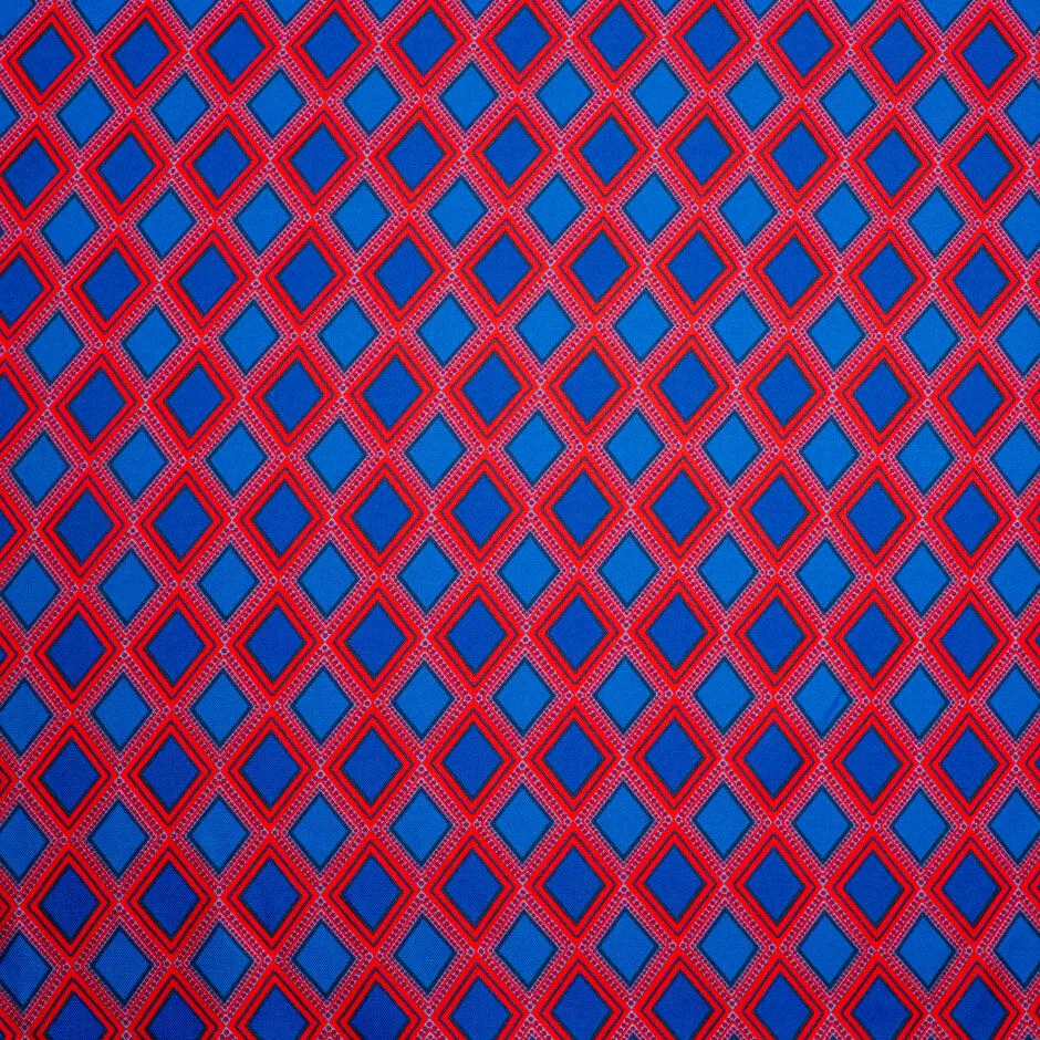 Bright Red & Royal Blue Rhombus Printed Silk Twill (A 2m Piece)