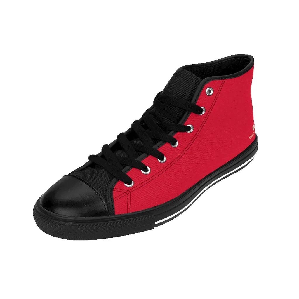 Bright Red Men's High-top Sneakers, Solid Color Minimalist Designer Tennis Running Shoes