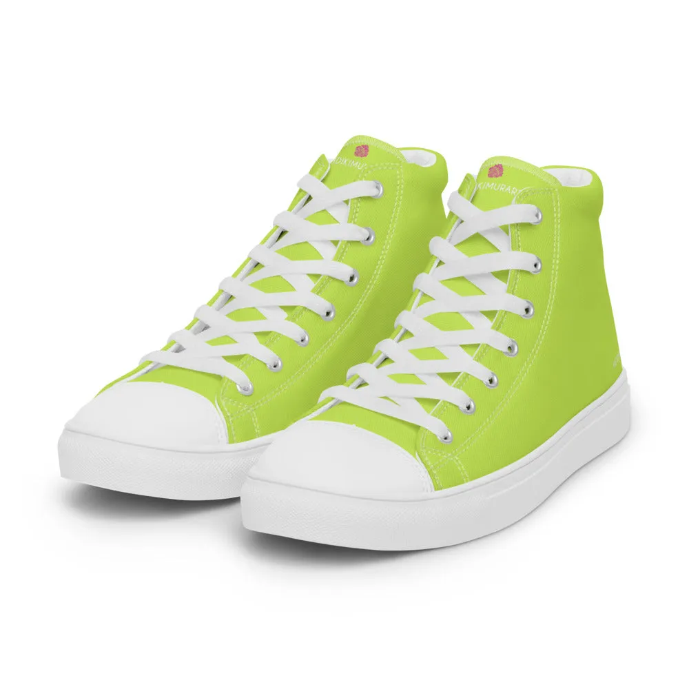 Bright Yellow Men's High Tops, Solid Bright Green Yellow Color Men’s High Top Canvas Sneaker Shoes (US Size: 5-13)