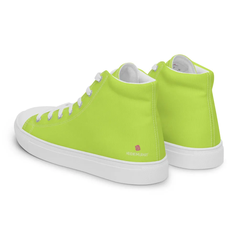 Bright Yellow Men's High Tops, Solid Bright Green Yellow Color Men’s High Top Canvas Sneaker Shoes (US Size: 5-13)