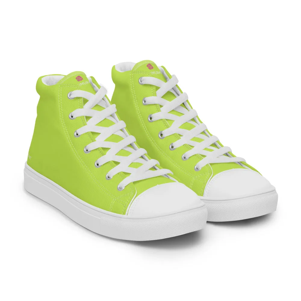 Bright Yellow Men's High Tops, Solid Bright Green Yellow Color Men’s High Top Canvas Sneaker Shoes (US Size: 5-13)