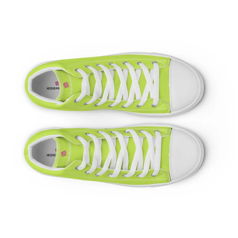 Bright Yellow Men's High Tops, Solid Bright Green Yellow Color Men’s High Top Canvas Sneaker Shoes (US Size: 5-13)