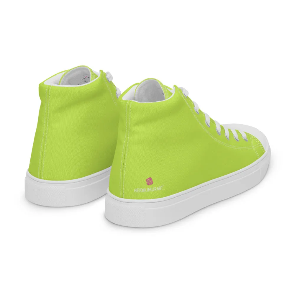 Bright Yellow Men's High Tops, Solid Bright Green Yellow Color Men’s High Top Canvas Sneaker Shoes (US Size: 5-13)