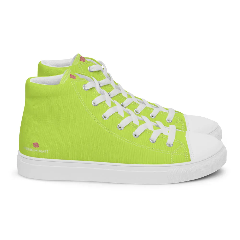 Bright Yellow Men's High Tops, Solid Bright Green Yellow Color Men’s High Top Canvas Sneaker Shoes (US Size: 5-13)