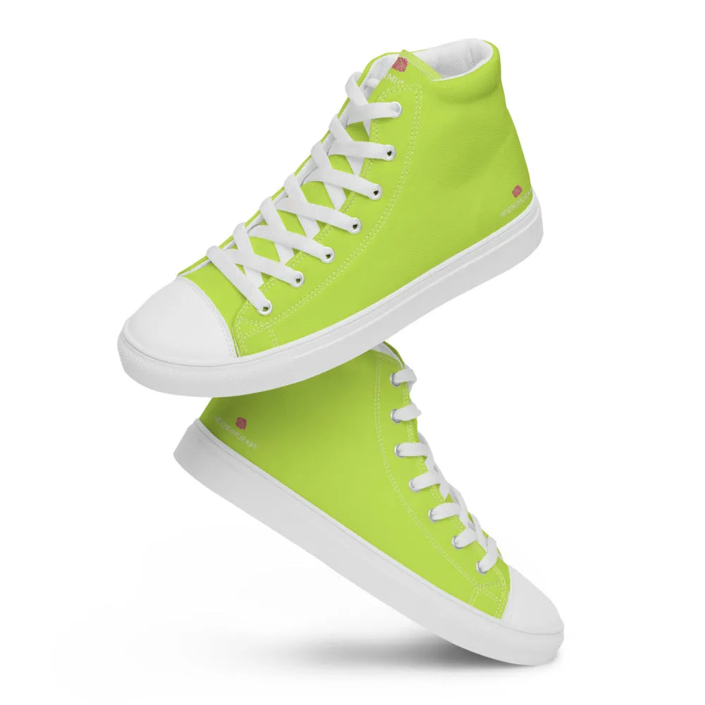 Bright Yellow Men's High Tops, Solid Bright Green Yellow Color Men’s High Top Canvas Sneaker Shoes (US Size: 5-13)