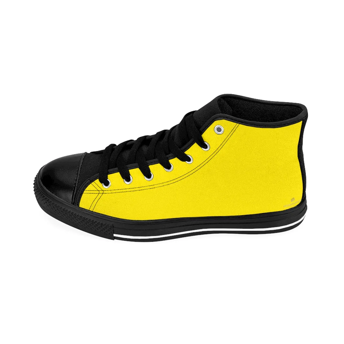 Bright Yellow Men's Sneakers, Solid Color Premium High-top Fashion Running Tennis Shoes