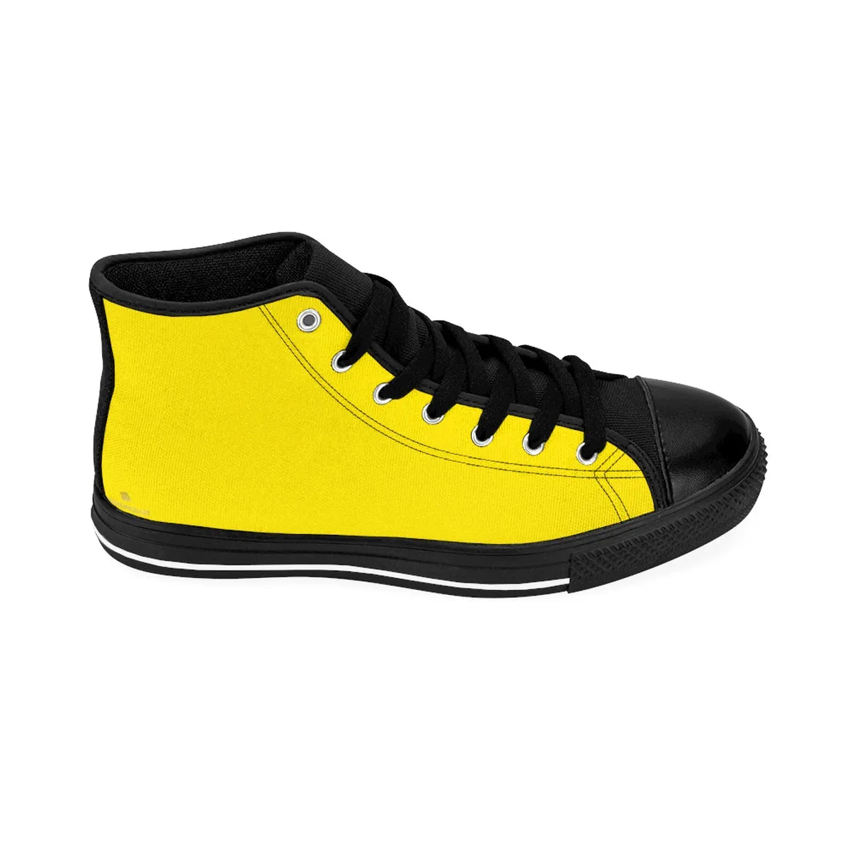 Bright Yellow Men's Sneakers, Solid Color Premium High-top Fashion Running Tennis Shoes