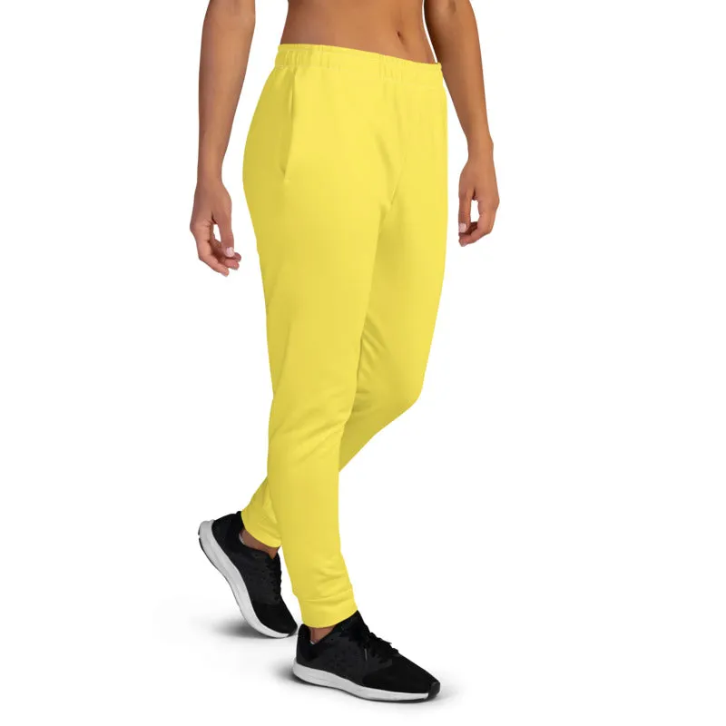 Bright Yellow Women's Joggers, Solid Color Premium Slim Fit Athletic Sweatpants-Made in EU