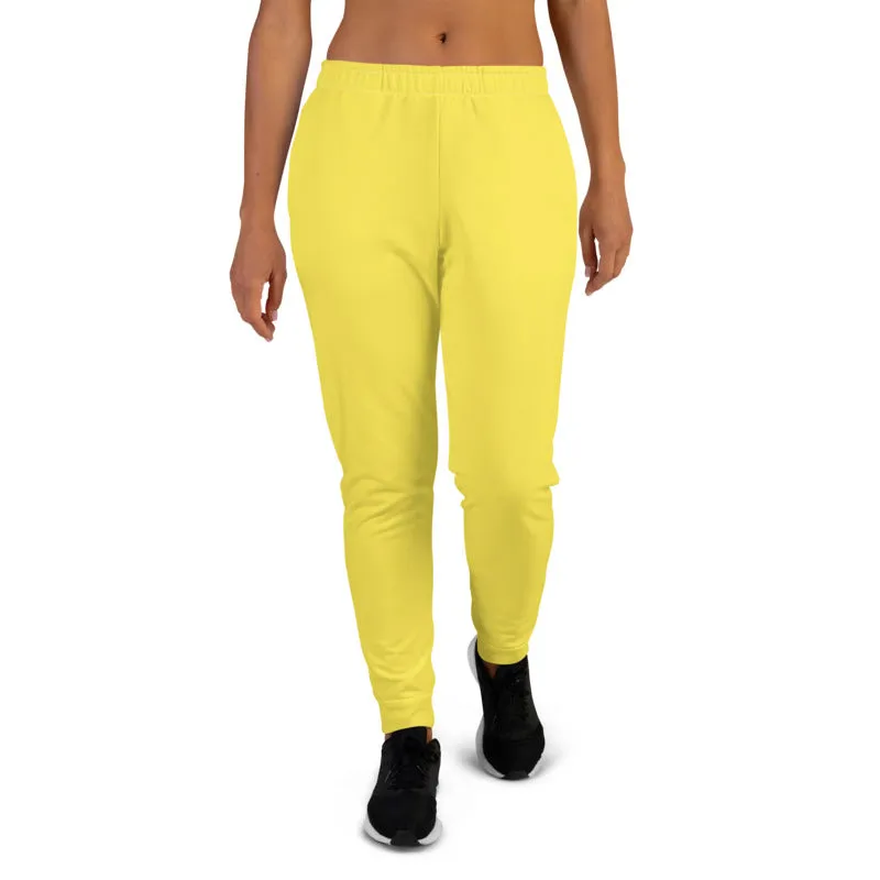 Bright Yellow Women's Joggers, Solid Color Premium Slim Fit Athletic Sweatpants-Made in EU