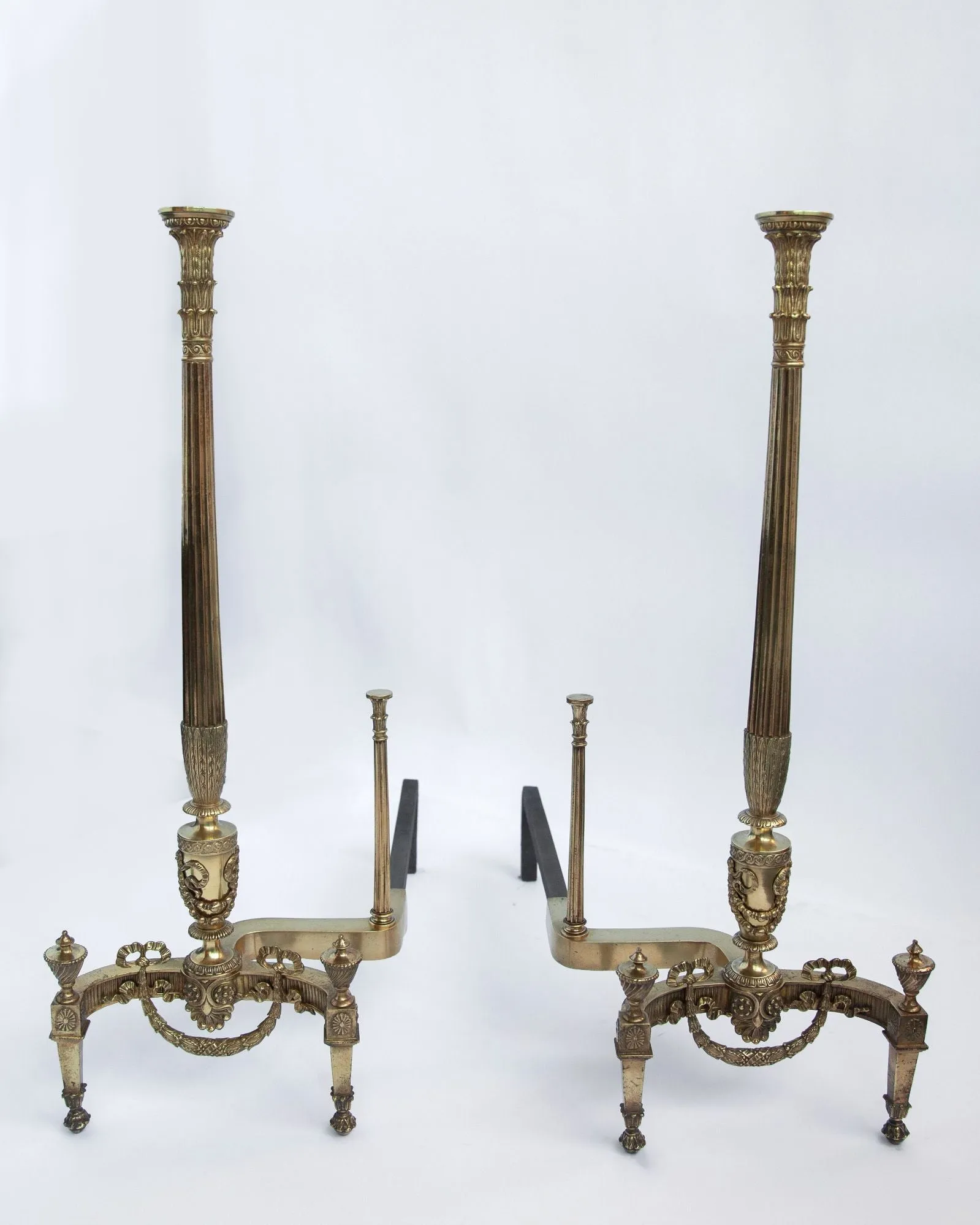 Bronze Classical Andirons with Fluted Columns