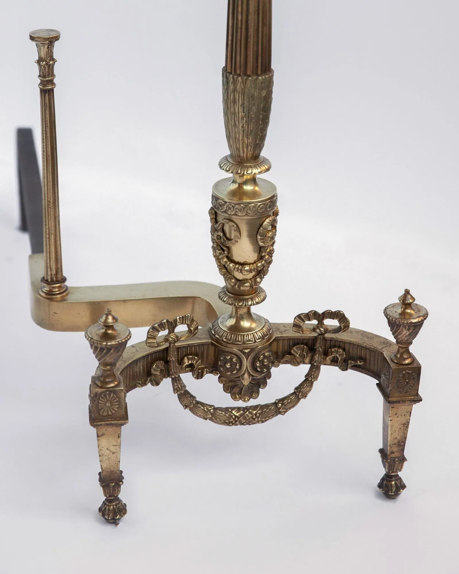 Bronze Classical Andirons with Fluted Columns