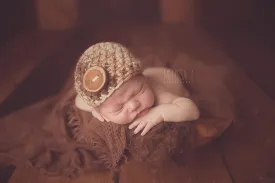 Brown Beige Cream Baby Button Hat