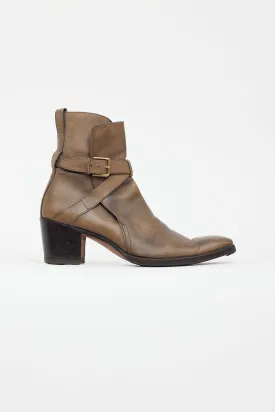 Brown Leather Heeled Ankle Boot