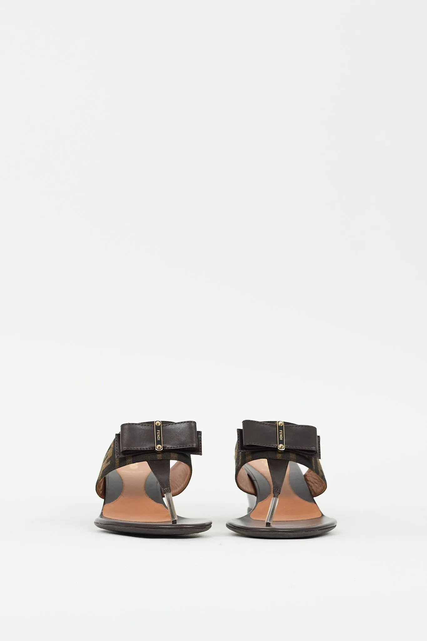 Brown Leather Zucca T-strap Wedge Sandal