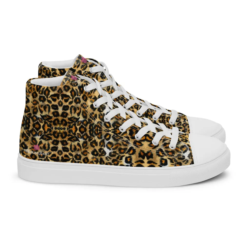 Brown Leopard Men's High Top, Leopard Animal Print Men’s High Top Canvas Sneaker Shoes (US Size: 5-13)