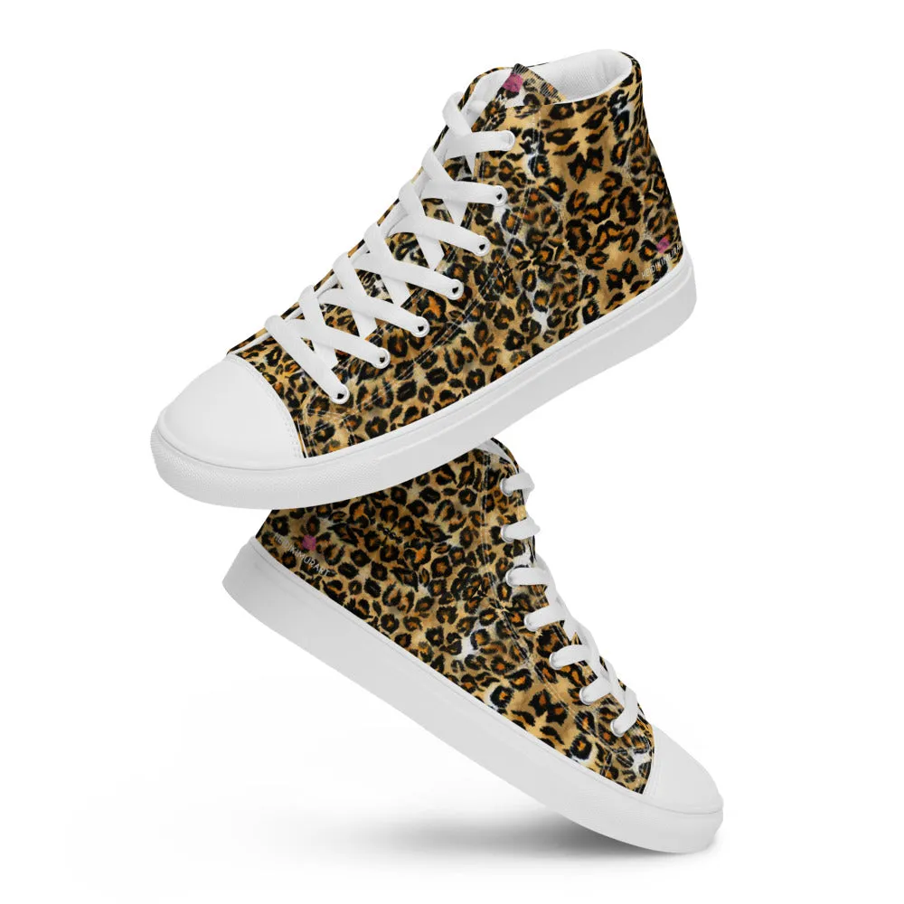 Brown Leopard Men's High Top, Leopard Animal Print Men’s High Top Canvas Sneaker Shoes (US Size: 5-13)