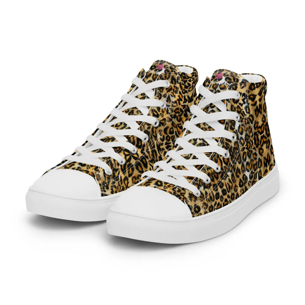 Brown Leopard Men's High Top, Leopard Animal Print Men’s High Top Canvas Sneaker Shoes (US Size: 5-13)