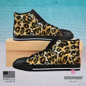 Brown Leopard Men's Sneakers, Best Leopard Animal Print Men's High Top Tennis Shoes