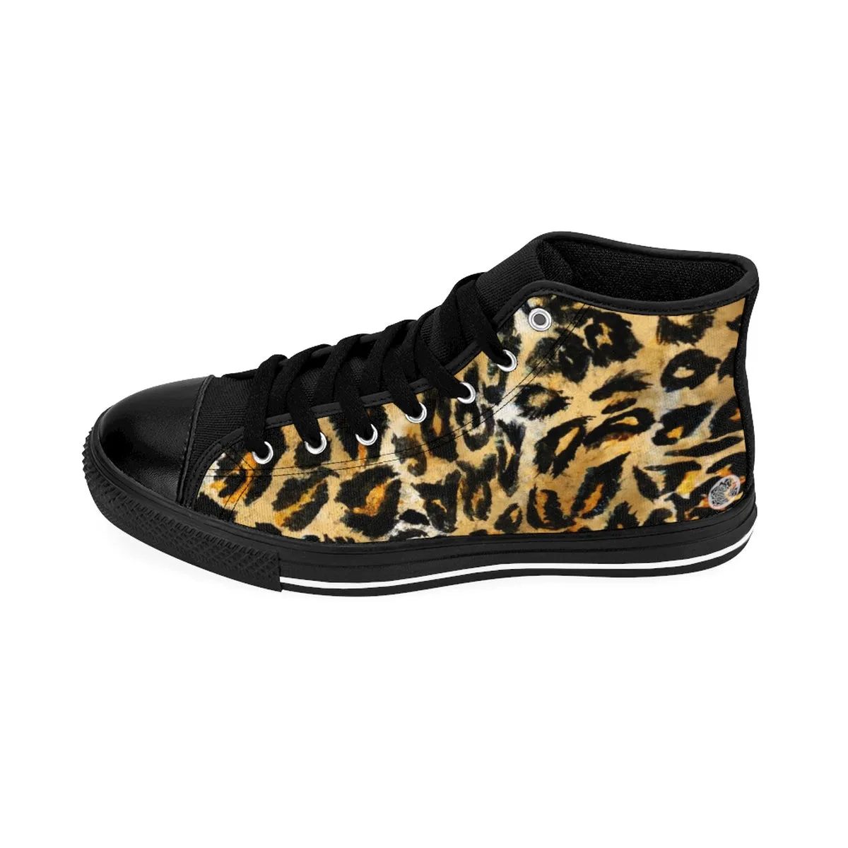 Brown Leopard Men's Sneakers, Best Leopard Animal Print Men's High Top Tennis Shoes