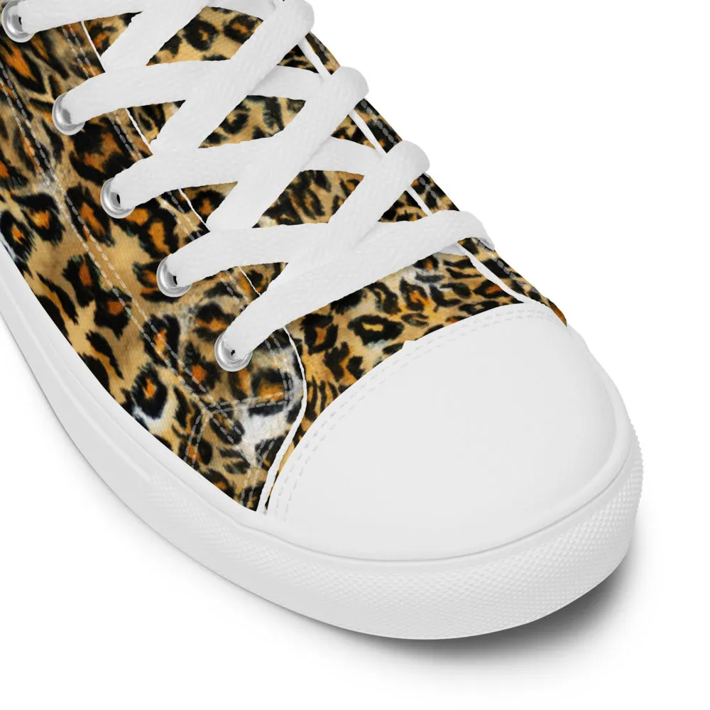 Brown Leopard Women's Sneakers, Sexy Animal Print Premium High Top Tennis Shoes For Ladies